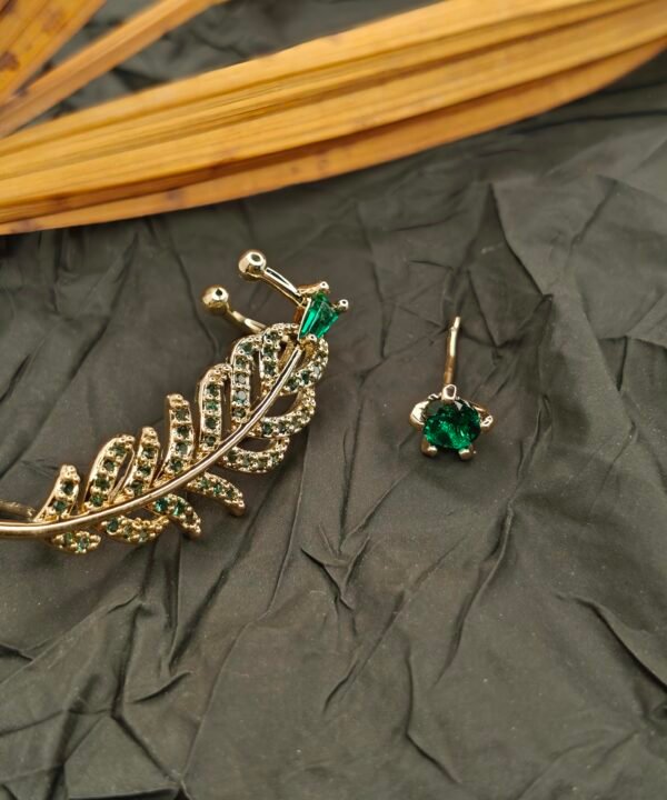 Emerald Leaf Crystal Ear Cuff Set