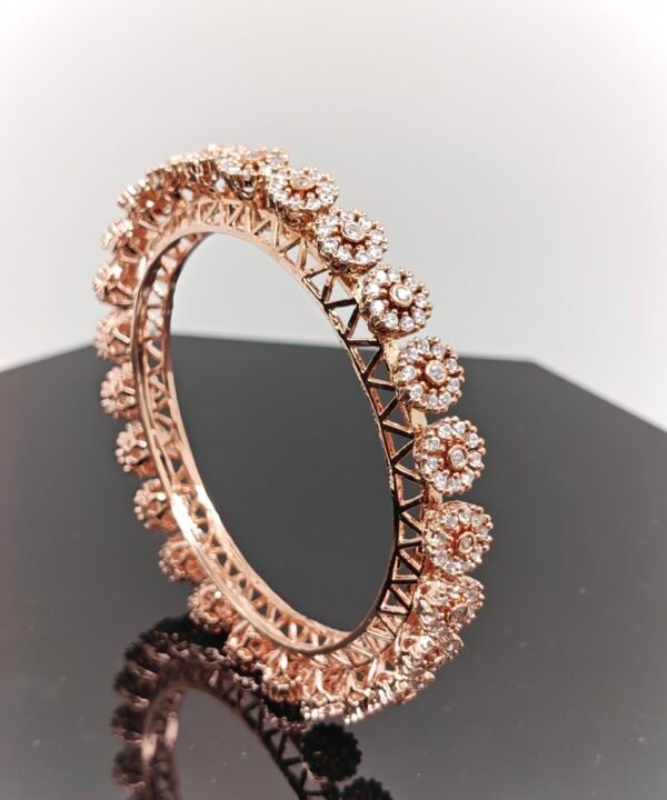Royal Rajwada Blossom Zirconia Rose-Gold Bangle