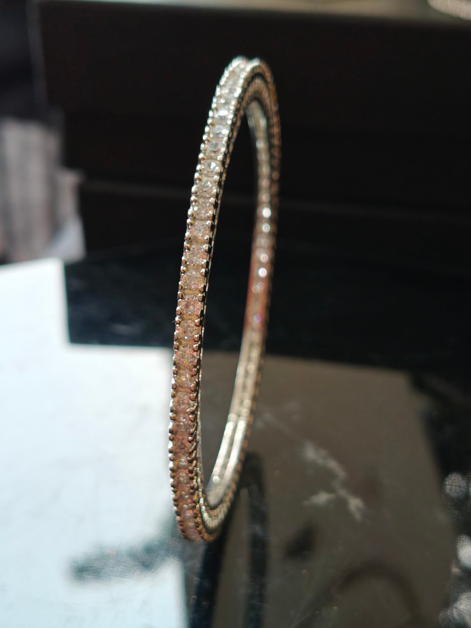 BYKOUE Silver-Tone Double-Line Crystal Studded Bangle Set - Image 6