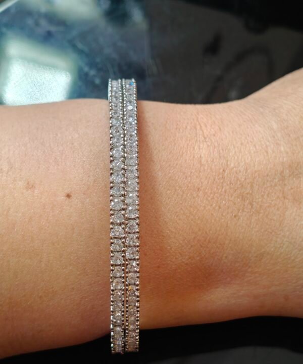 BYKOUE Silver-Tone Double-Line Crystal Studded Bangle Set
