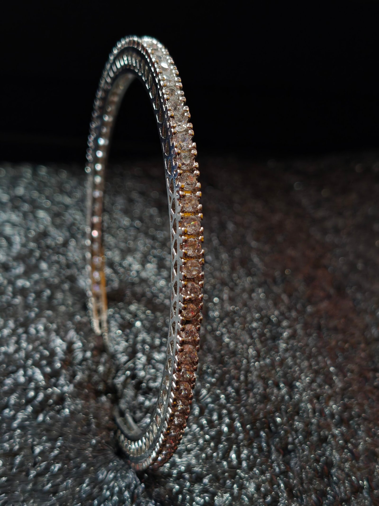 BYKOUE Silver-Tone Double-Line Crystal Studded Bangle Set - Image 4