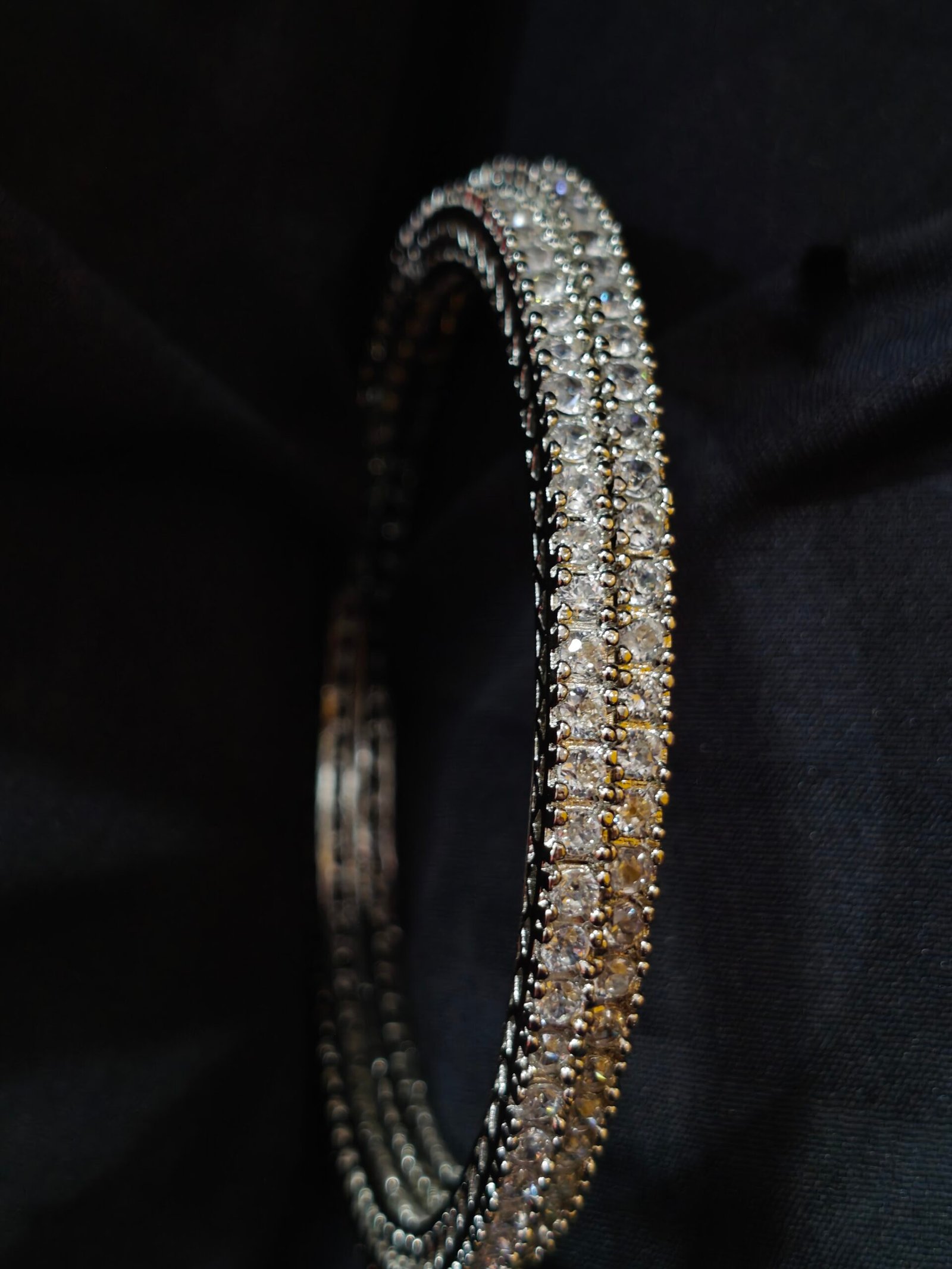 BYKOUE Silver-Tone Double-Line Crystal Studded Bangle Set - Image 3
