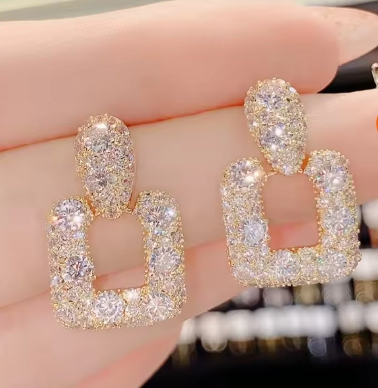 Luxury Crystal Square Drop Earrings – Gold Plated - Image 2