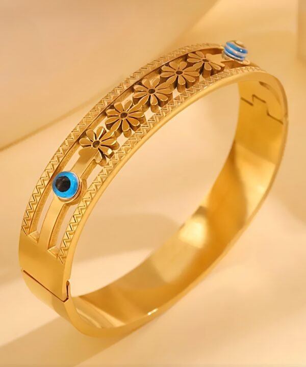 Golden Floral Evil Eye Bangle Bracelet