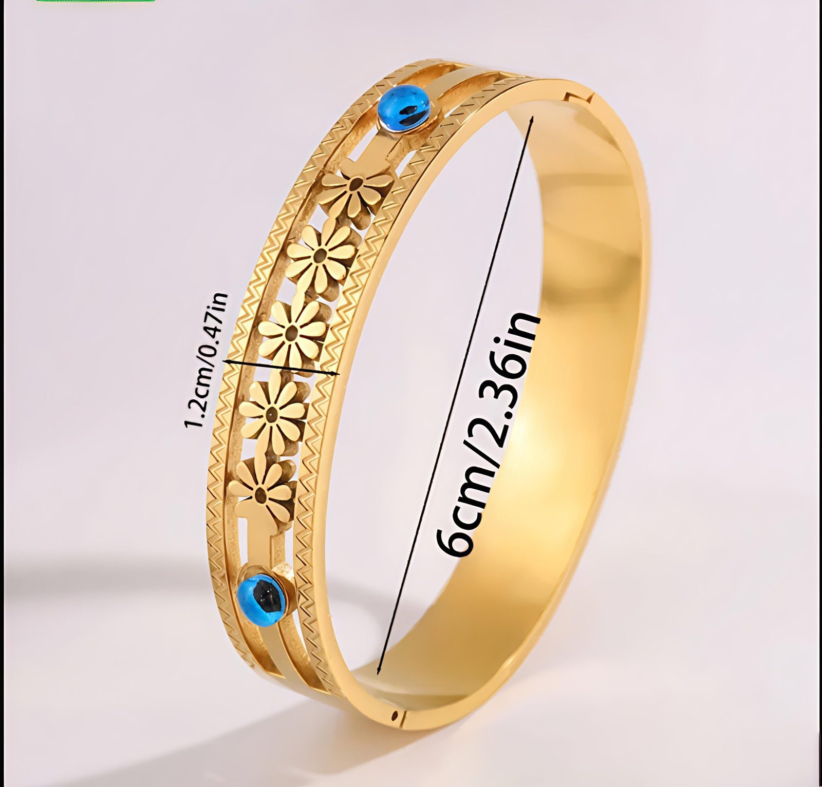 Golden Floral Evil Eye Bangle Bracelet - Image 5