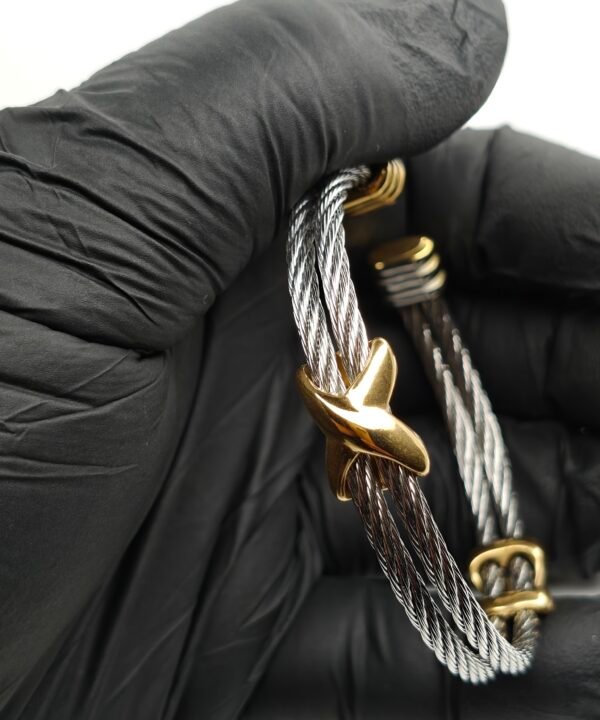 Dual-Tone Twisted Cable Open Cuff Bracelet