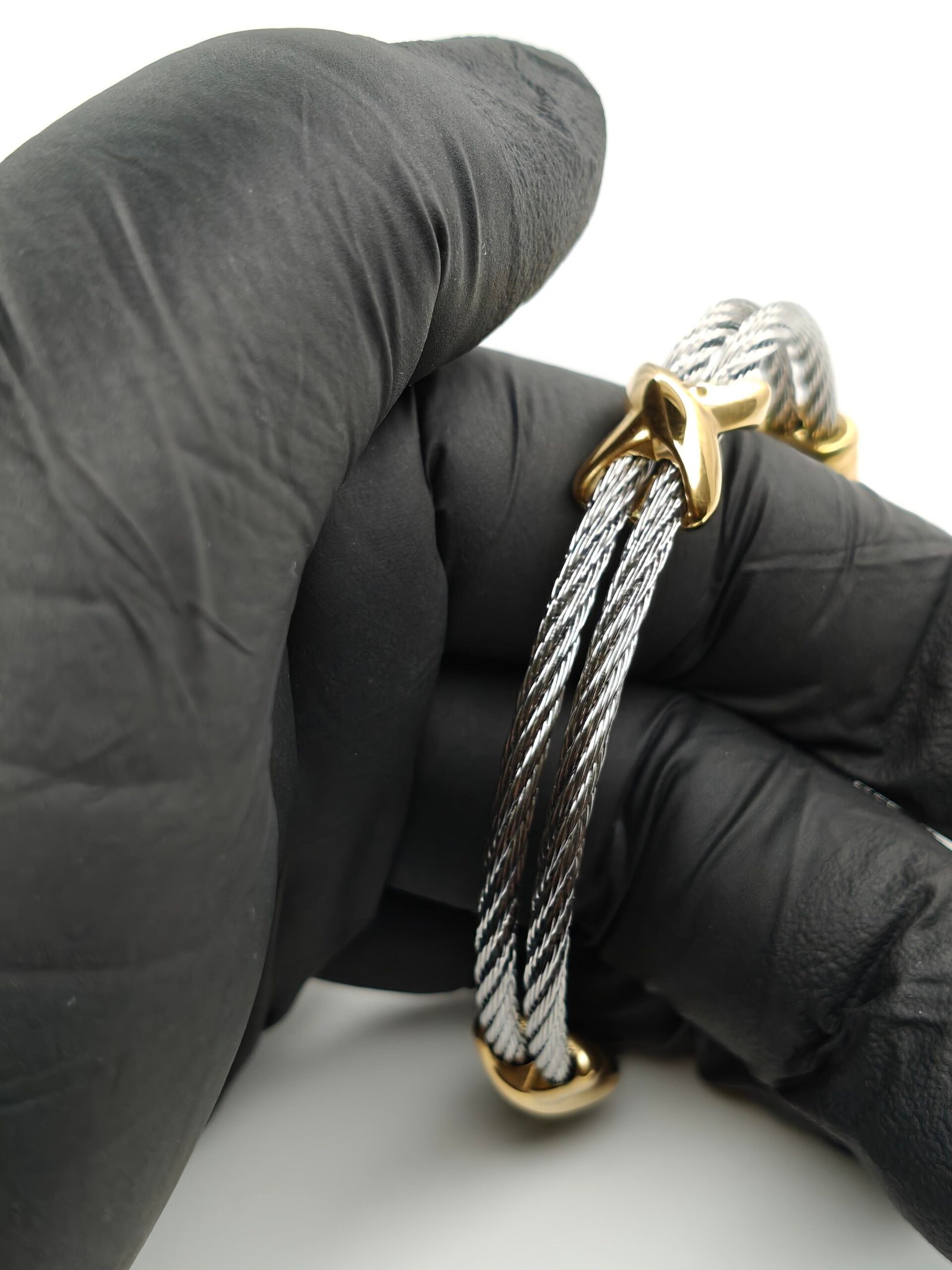 Dual-Tone Twisted Cable Open Cuff Bracelet - Image 3
