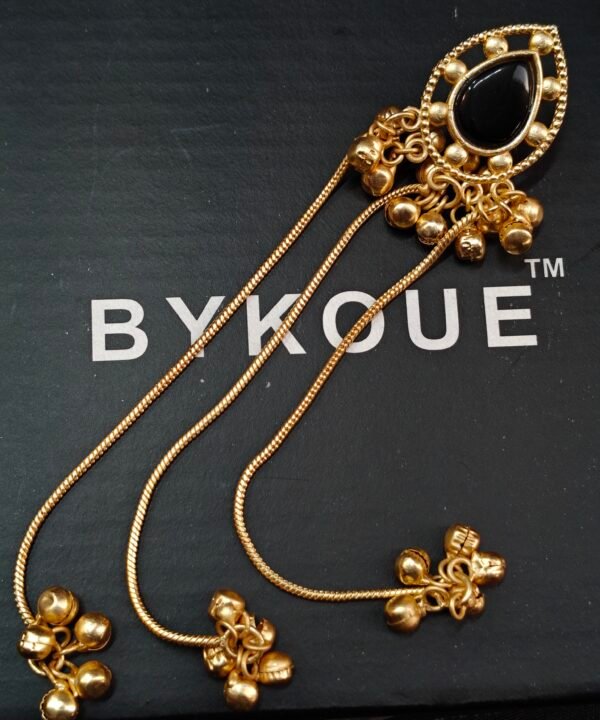 Black Stone Long Dangle Kashmiri Earrings