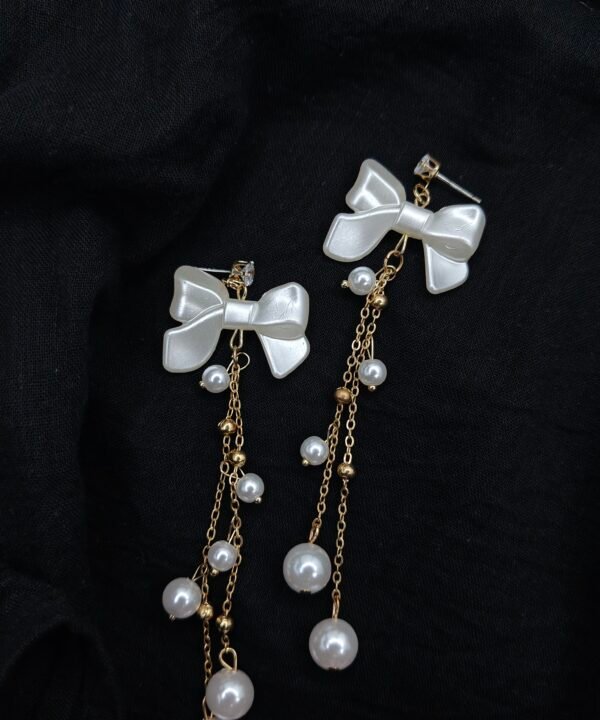 Elegant Bow Pearl Drop Earrings