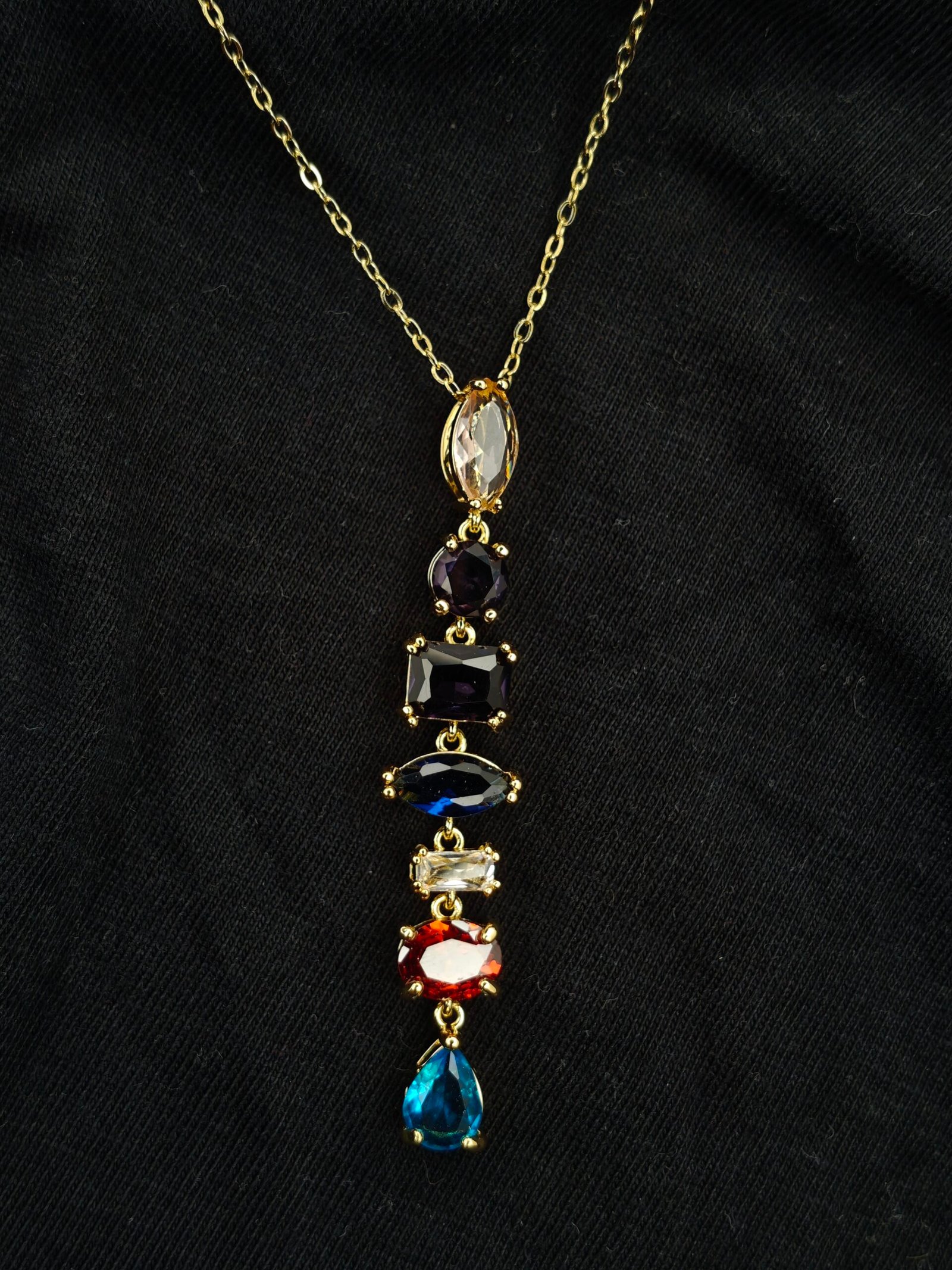 Multicolor Gemstone Drop Pendant Necklace - Image 4