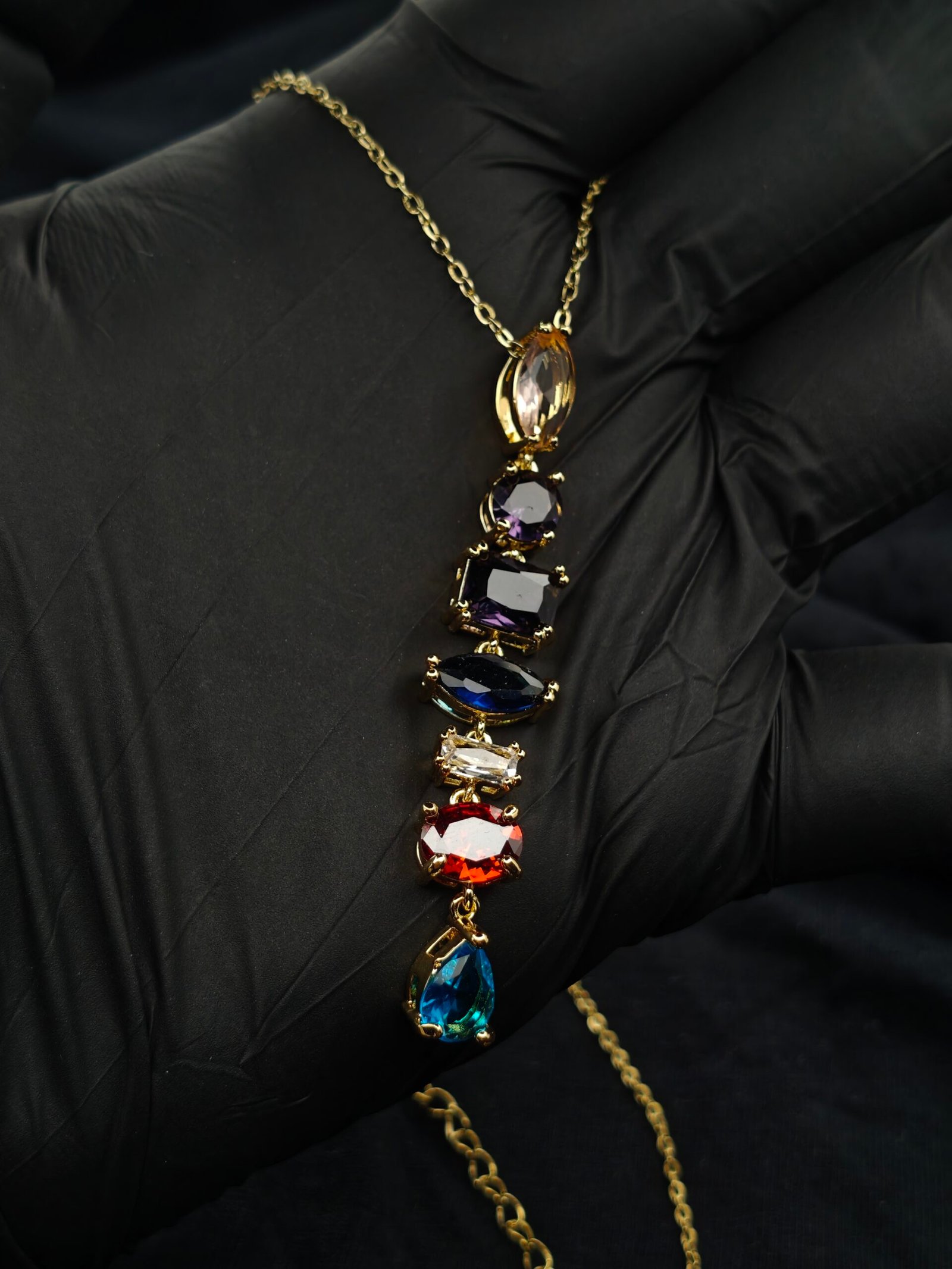 Multicolor Gemstone Drop Pendant Necklace - Image 2