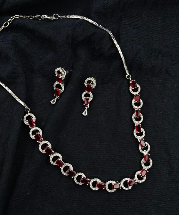 Ruby-Red Rectangular Stones Jewelry Set