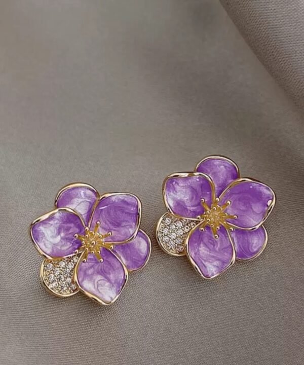 Purple Floral Enamel Stud Earrings