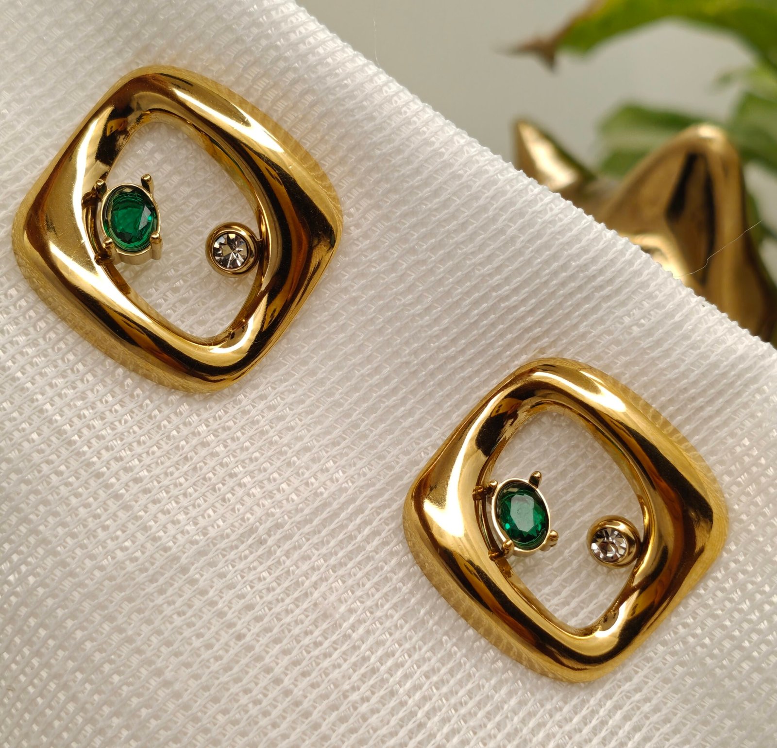 Modern Luxe Emerald Frame Earrings - Image 3
