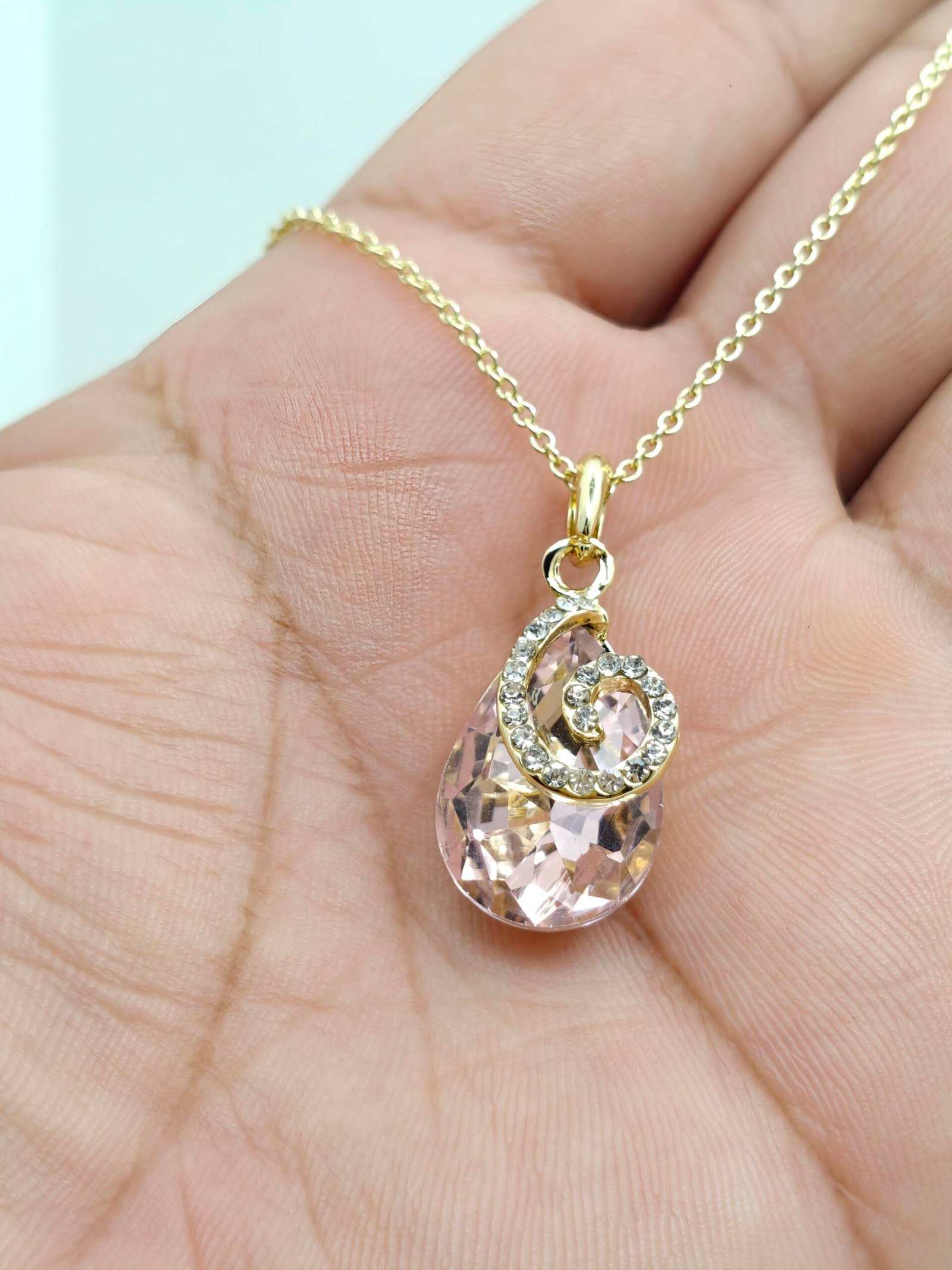 Pink Crystal Pendant Necklace & Earrings Set - Image 2