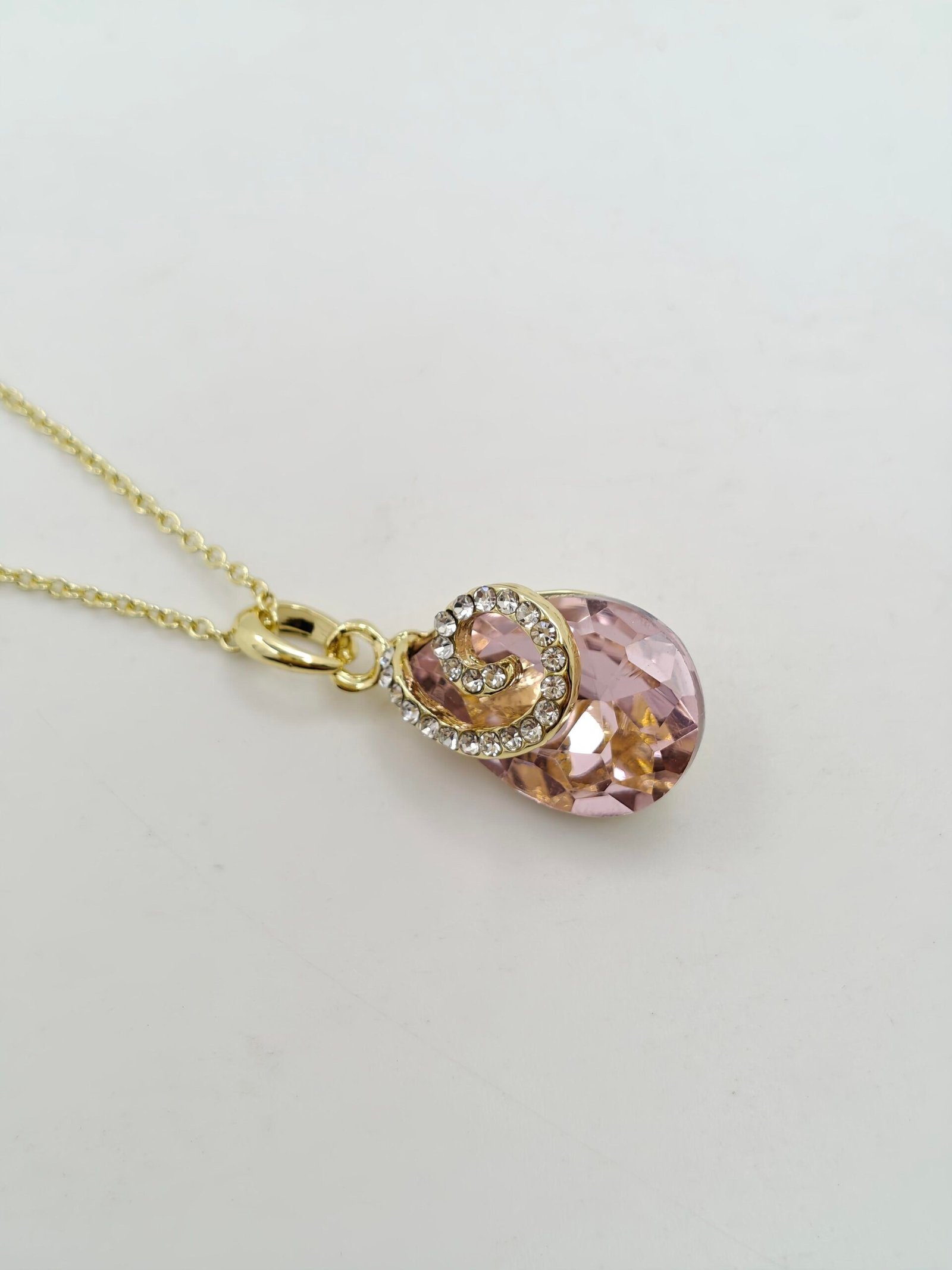 Pink Crystal Pendant Necklace & Earrings Set - Image 5