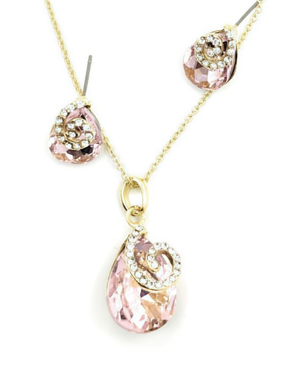 Pink Crystal Pendant Necklace & Earrings Set