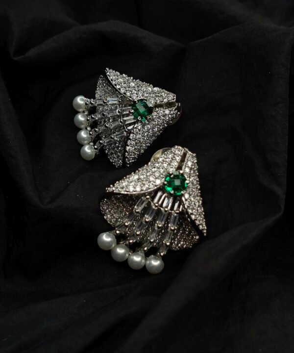 Emerald Crystal & Pearl Drop Statement AD Stone Earrings