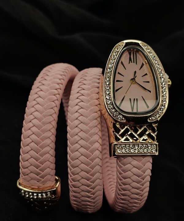 Snake Watch with Spiral Bracelet, Roman Number Dial, Luxury Metal Bezel Watch for Women